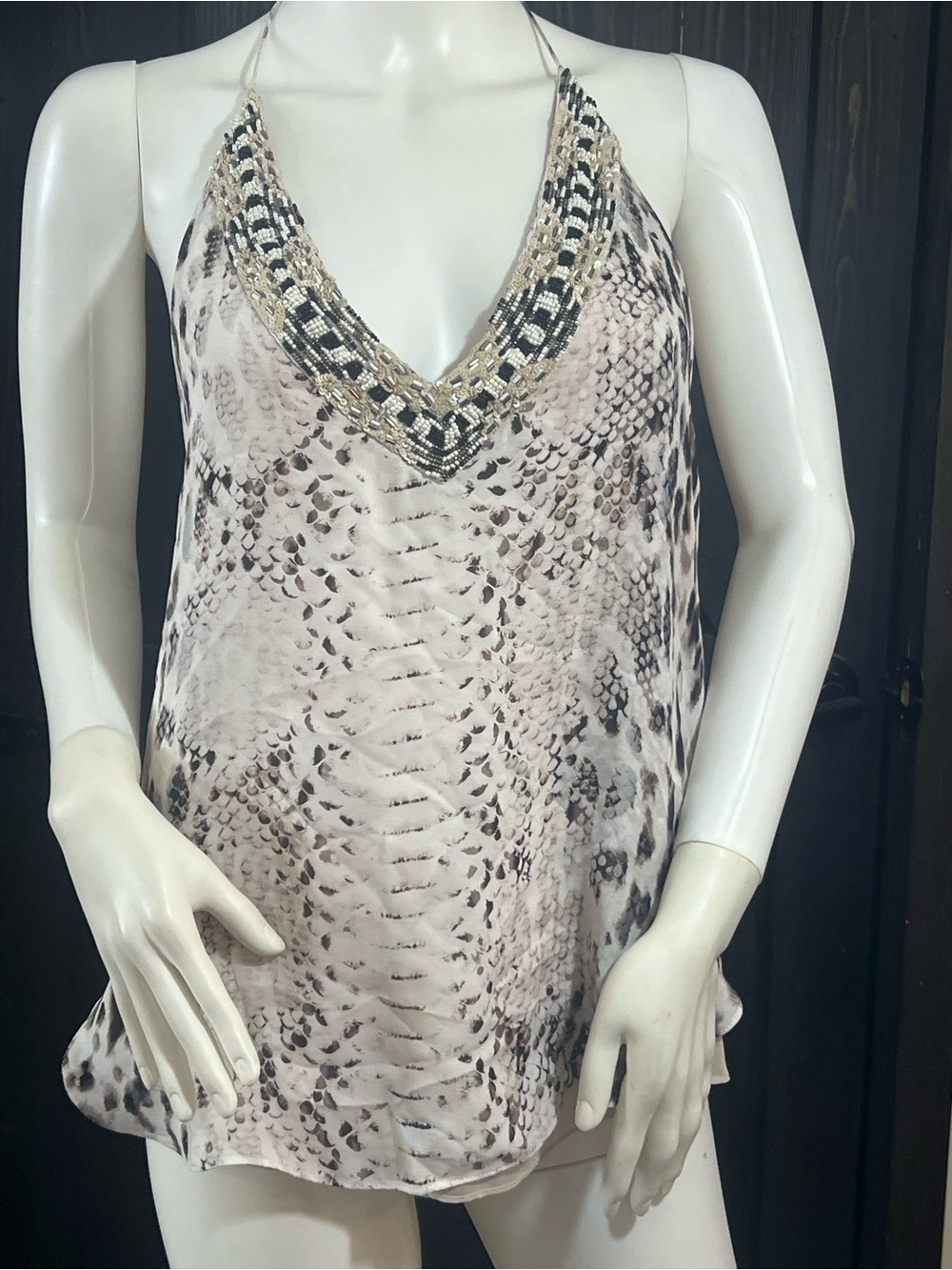 Haute hippie 100% Silk Snake Print Halter Tank Top in Neutral Tones - Picture 2 of 11